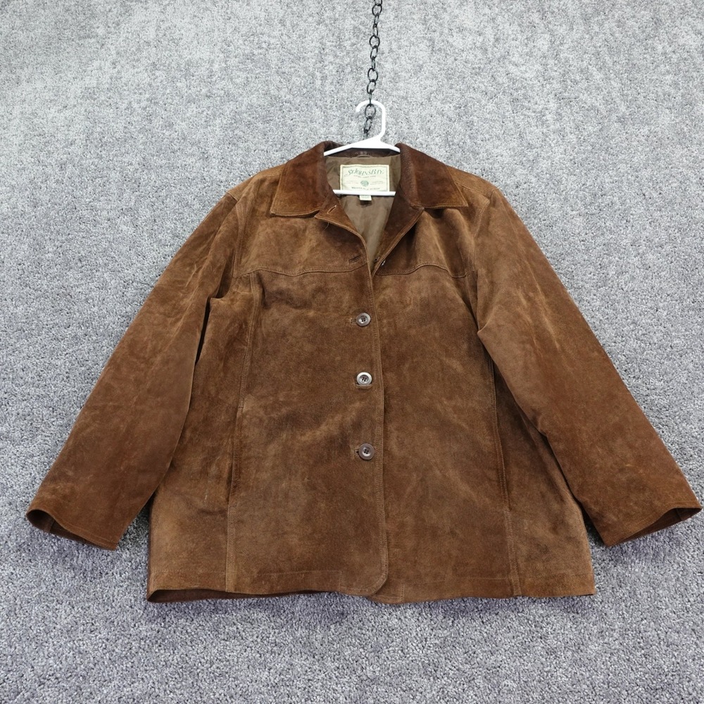 St Johns Bay Jacket Womens Extra Large Brown Washable Suede Leather Button XL